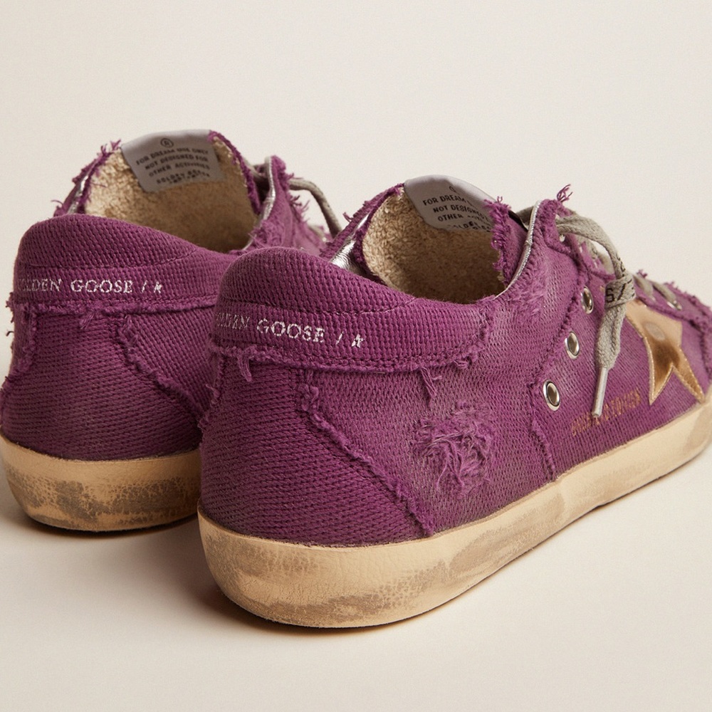 Women's Super-Star LAB sneakers in purple distressed canvas with gold star - Picture 4 of 6